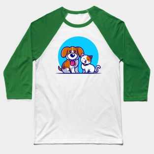 Cute Dog And Cat Friend Cartoon Illustration Baseball T-Shirt